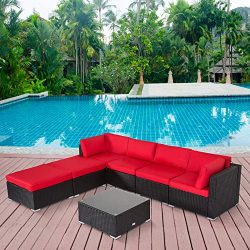 7PC Outdoor Sectional Sofa Set Rattan Wicker Patio Furniture Sofa with Washable Cushions & M ...