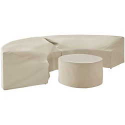 Crosley Catalina 4Pc Furniture Cover Set Tan – 2 Round Sectional Sofas and Coffee Table