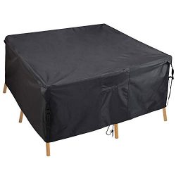 PATIOPTION Patio Table Cover, Rectangular Furniture Set Cover Outdoor Square Cover 600D Heavy Du ...