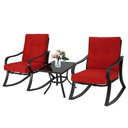 Incbruce 3-Piece Outdoor Patio Furniture Rocking Chairs Bistro Sets, Glass-Top Table and Black S ...