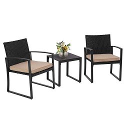 Patiomore 3 Pieces Patio Bistro Set Patio Furniture Sets Outdoor Wicker Rattan Chair Modern Conv ...