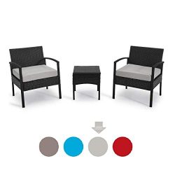 GEAREDEN 3 Pieces PE Rattan Wicker Chair Set Outdoor Patio Rattan Wicker Funiture Set, Conversat ...
