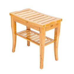 Shower Bench Seat – Shower Bench Teak Wood with Storage Shelf，for Bedroom or Bathroom.Stu ...