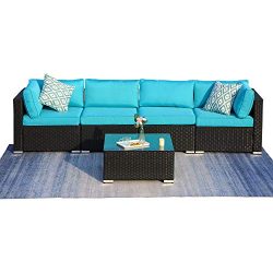 Green4ever Outdoor Patio 5 Pieces Furniture All Weather Sectional PE Wicker Sofa Rattan Loveseat ...