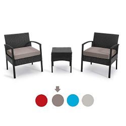 GEAREDEN 3 Pieces PE Rattan Wicker Chair Set Outdoor Patio Rattan Wicker Funiture Set, Conversat ...