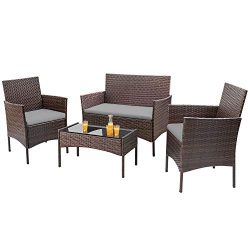 Homall 4 Pieces Outdoor Patio Furniture Sets Rattan Chair Wicker Set, Outdoor Indoor Use Backyar ...