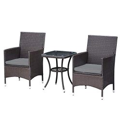 MCombo 3 Pieces Wicker Patio Set Outdoor Furniture Rattan Bistro Set Dining Chairs Porch Backyar ...