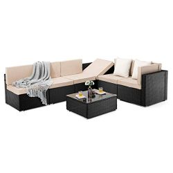 PAMAPIC 7 Pieces Patio Furniture，Outdoor Rattan Sectional Sofa Conversation Set with Tea Table  ...