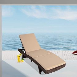 Leaptime Patio Lounge Chairs Brown PE Wicker Chaise Lounge with Cushion Khaki