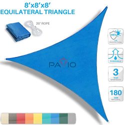 PATIO Paradise 8′ x 8′ x 8′ Blue Sun Shade Sail Triangle Canopy, 180 GSM Perme ...