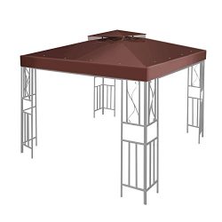 Flexzion 10′ x 10′ Gazebo Canopy Top Replacement Cover (Brown) – Dual Tier Up  ...