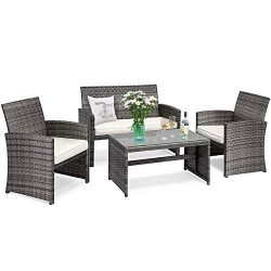 Tangkula 4-PCS Wicker Patio Conversation Set, Outdoor Rattan Sofas with Table Set, Patio Furnitu ...