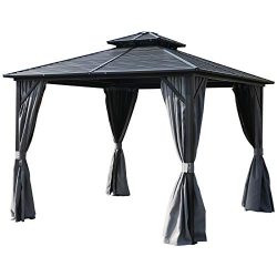 Outsunny 10’x 10′ 2-Tier Hardtop Permanent Gazebo with Mesh Net and Privacy Sidewall ...