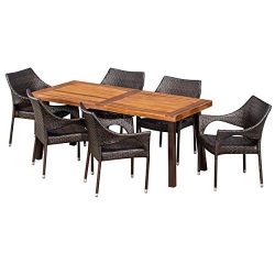 Christopher Knight Home Jerome Outdoor 7-Piece Acacia Wood/Wicker Dining Set | with Teak Finish  ...