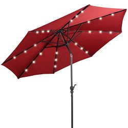 Giantex 10ft Solar Patio Umbrella Outdoor with Lights, 8 Ribs Steel Market Umbrella, Easy Push B ...