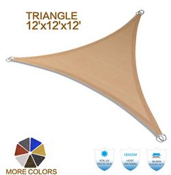 HENG FENG 12’x12’x12′ Sand Triangle Sun Shade Sail UV Block for Patio Deck Yar ...