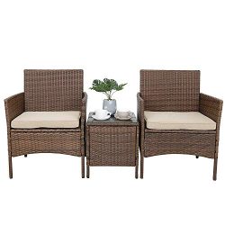 Oteymart 3 Pieces Outdoor Furniture Wicker Rattan Conversation Set 2 Club Chairs with Coffee Tab ...