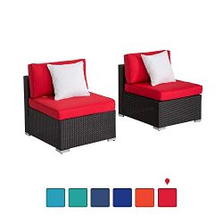 Peach Tree Outdoor Loveseat 2 PCs Patio Furniture Set, Wicker Armless Sofa Chairs Black Rattan T ...