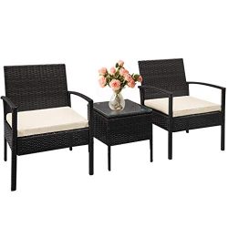 FDW Outdoor Wicker Patio Furniture Sets 3 Pieces Patio Set Bistro Set Rattan Chair Conversation  ...