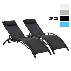 PCAFRS Adjustable Chaise Lounge Chair with Headrest, Set of 2 Aluminum for Sunbathing On Outdoor ...