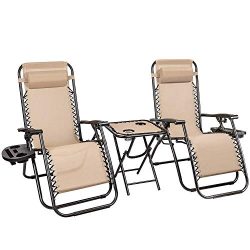 Homall 3PCS Zero Gravity Chair Patio Folding Recliner Outdoor Chaise Lounge Chairs Portable Recl ...
