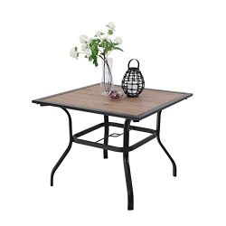 PHI VILLA 37″ x 37″ Outdoor Patio Wood-Like Square Dining Table with Metal Steel Fra ...