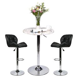 YOURLITEAMZ Bar Table Set of 3 – Adjustable Round Table and 2 Swivel Pub Stools for Home K ...