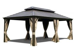 Kozyard Alexander Hardtop Aluminum Permanent Gazebo with a Mosquito Net and Privacy Sidewalls (A ...
