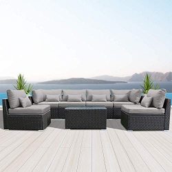 DINELI Patio Furniture Sets Modular Sectional Sofa Outdoor Wicker Patio Furniture Sets (Light Gray)