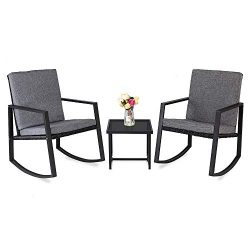 Gharpbik 3 PCS Rocking Chairs Set Outdoor Patio Furniture with Glass Coffee Table Home Decor Fur ...