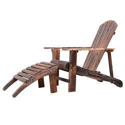 Outsunny Wooden Adirondack Outdoor Patio Lounge Chair w/Ottoman – Rustic Brown