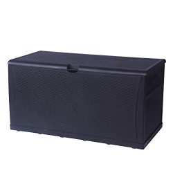 LUCKYERMORE Patio Deck Box Storage Container Outdoor Rattan Style Plastic Storage Cabinet Bench  ...