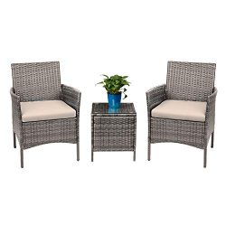 Devoko 3 Pieces Patio Furniture Sets PE Rattan Wicker Chairs with Table Outdoor Garden Porch Fur ...