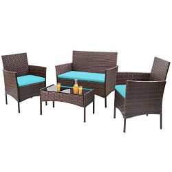 Homall 4 Pieces Outdoor Patio Furniture Sets Rattan Chair Wicker Set, Outdoor Indoor Use Backyar ...