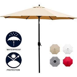 Sunnyglade 11Ft Patio Umbrella Garden Canopy Outdoor Table Market Umbrella with Tilt and Crank (Tan)