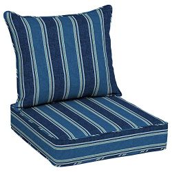 Allen roth 2-Piece Blue Coach Stripe Deep Seat Patio Chair Cushion, Set of 2