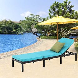 Furnimy Outdoor Adjustable Cushioned Chaise Lounge Rattan Wicker Chair for Patio Beach Poolside  ...