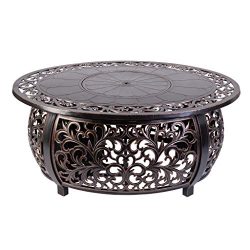 Fire Sense Toulon Cast Aluminum Oval Gas Fire Pit | Antique Bronze | 50,000 BTU Output | 20 Poun ...