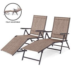 Best Choice Products Set of 2 Outdoor Adjustable Folding Steel Textiline Chaise Reclining Lounge ...