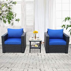 3-Piece Patio Wicker Conversation Furniture Set,Outdoor PE Rattan Single Chair Armchair Sofa and ...