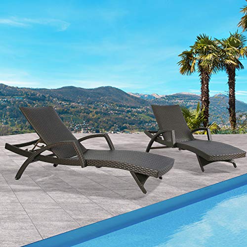 Ulax Furniture Outdoor Woven Padded 2-Pack Aluminum Chaise ...