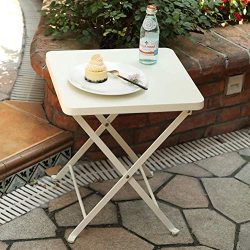 PHI VILLA Folding Patio Side Table Outdoor Steel Coffee Table, Small End Patio Tables, White