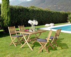 Hanie Design SG135 | Sunset Garden Series, Avenue Outdoor Folding Dining Set |, Natural Finish