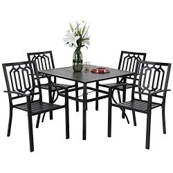 PHIVILLA 5-Piece Metal Patio Outdoor Table and Chairs Dining Set- 37″ Square Bistro Table  ...