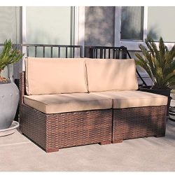 Patiorama Patio Loveseat Wicker Armless Chairs, All Weather Brown PE Wicker Sofa Chair,Additiona ...