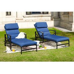 Outdoor Patio Chaise Lounge Chair with Adjustable Backrest and and Arms Metal Lounger Furniture  ...