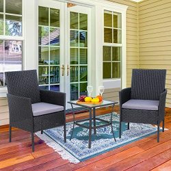 Viogarden 3-Piece Front Porch Furniture Set, Small Outdoor Wicker Patio Bistro Set, All Weather  ...