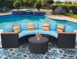 Oakmont Outdoor Sectional Sofa 5-Piece Half-Moon Patio Furniture Set All-Weather Garden Sofa Rou ...