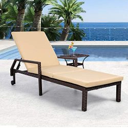 AECOJOY Adjustable Outdoor Chaise Lounge Chair Rattan Wicker Patio Lounge Chair, for Outdoor Pat ...