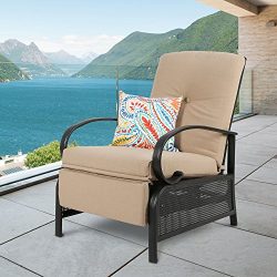 Ulax Furniture Patio Recliner Chair Automatic Adjustable Back Outdoor Lounge Chair with 100% Ole ...